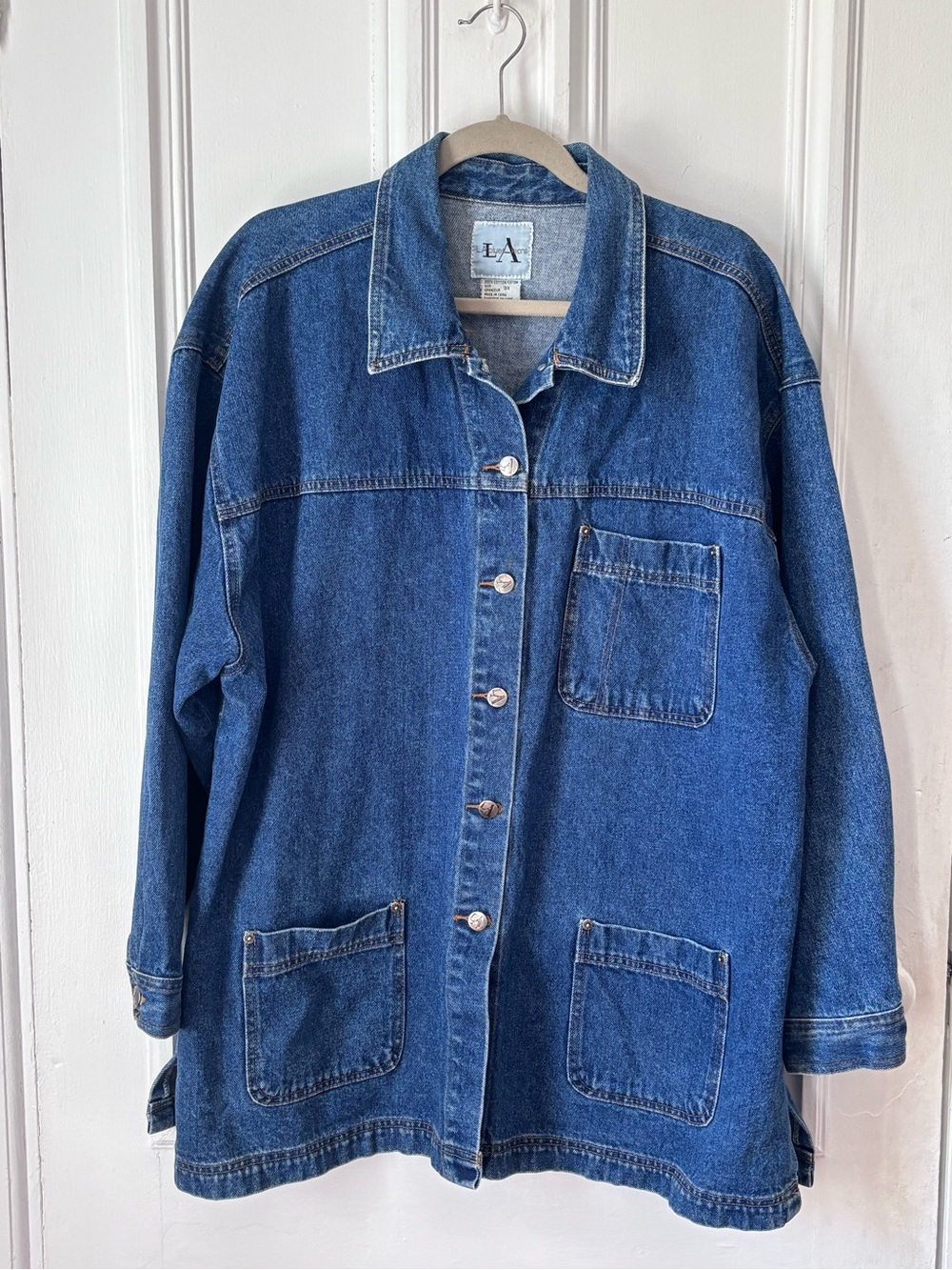 Women’s LA Blue Jeans Vintage Style Blue Denim Chore Coat Button Front Size 3X